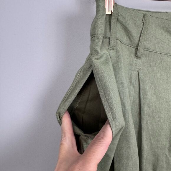 EASEL | NEW Olive Green High Waisted Linen Shorts Women’s Size Medium & Large - Picture 4 of 9